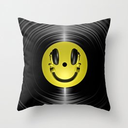 Vinyl headphone smiley Throw Pillow