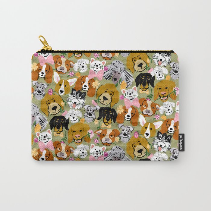 Doggone Sweet Adorable Dog and Flower Pattern Carry-All Pouch