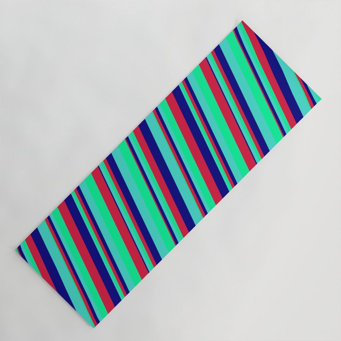 Turquoise, Green, Crimson & Blue Colored Lines Pattern Yoga Mat