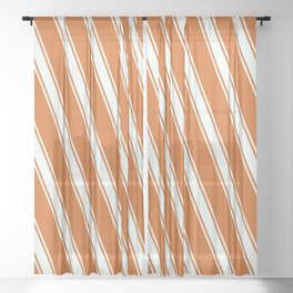 [ Thumbnail: Chocolate & Mint Cream Colored Lined Pattern Sheer Curtain ]