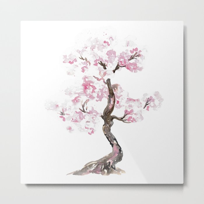 Cherry tree blossom flowers Watercolor Painting  Metal Print