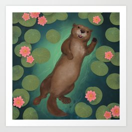 swimming otter Art Print