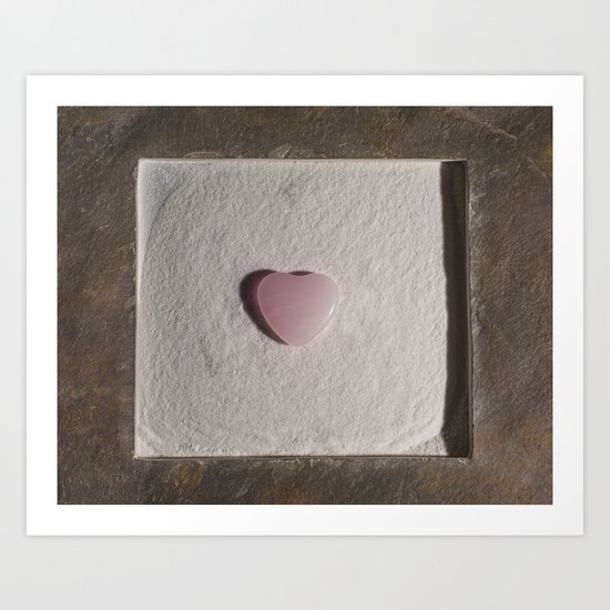 Rose Quartz heart in a zen garden Art Print