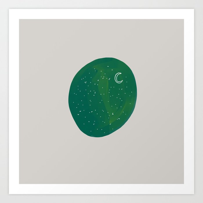 A Universal Moon In A Circular Sky. (Green) Art Print