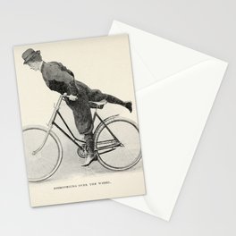 "Dismounting Over the Wheel" from "Bicycling for Ladies" by Maria E. Ward, 1896 Stationery Card