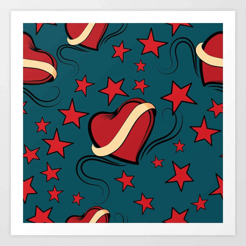 Hearts And Stars On Rockabilly Tattoos Collection Pop Art Print By Mab Maborlenghi Society6