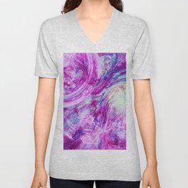 Pink and Magenta Liquid Splash Neon Swirl Abstract Artwork V Neck T Shirt