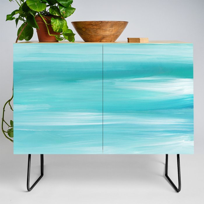 Abstract Minimalist Teal Painting Credenza