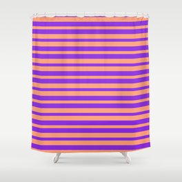 [ Thumbnail: Light Salmon & Purple Colored Lined Pattern Shower Curtain ]
