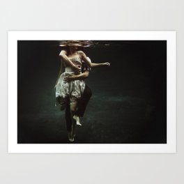 abyss of the disheartened : V Art Print | Ethereal, Romantic, Woman, Moody, Couple, Underwater, Love, Photo, Romance, People 