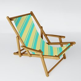 [ Thumbnail: Turquoise and Tan Colored Lined/Striped Pattern Sling Chair ]