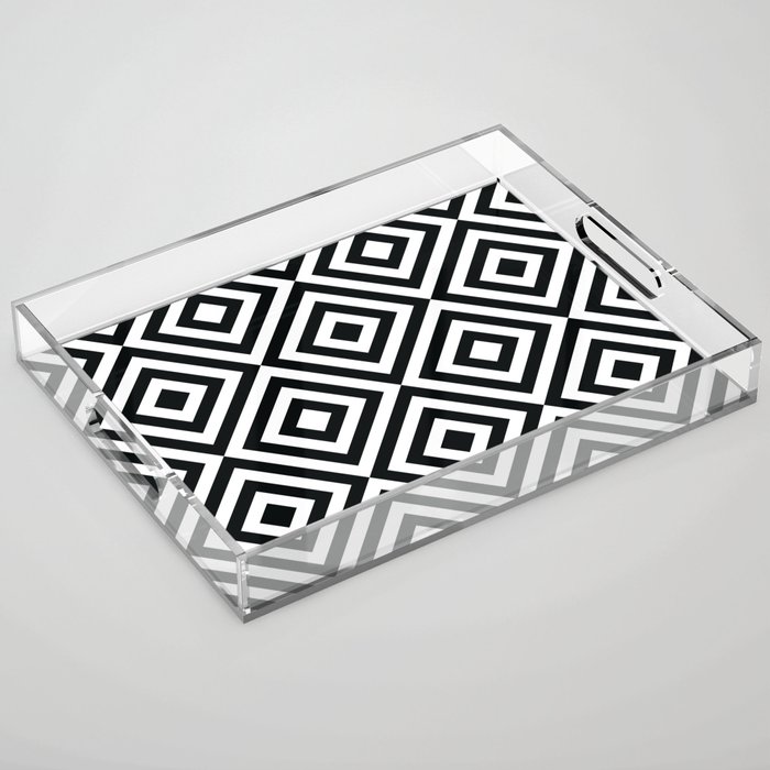 Black and White Diamond Pattern Acrylic Tray