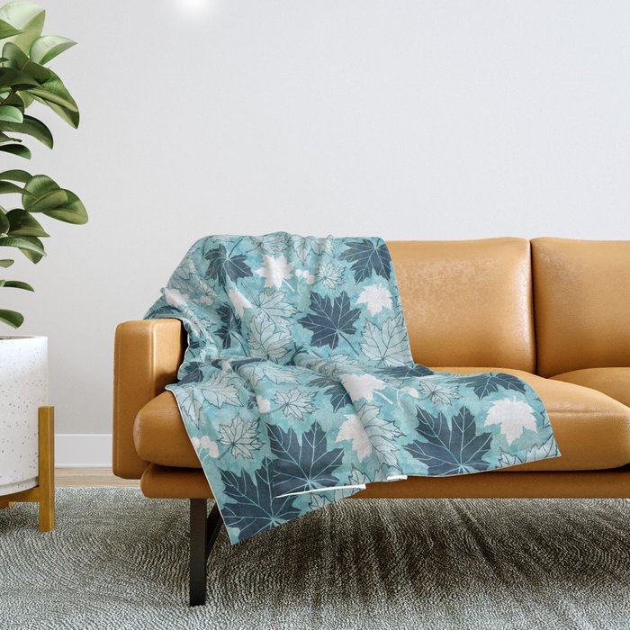Autumn leaves in shades of blue Throw Blanket