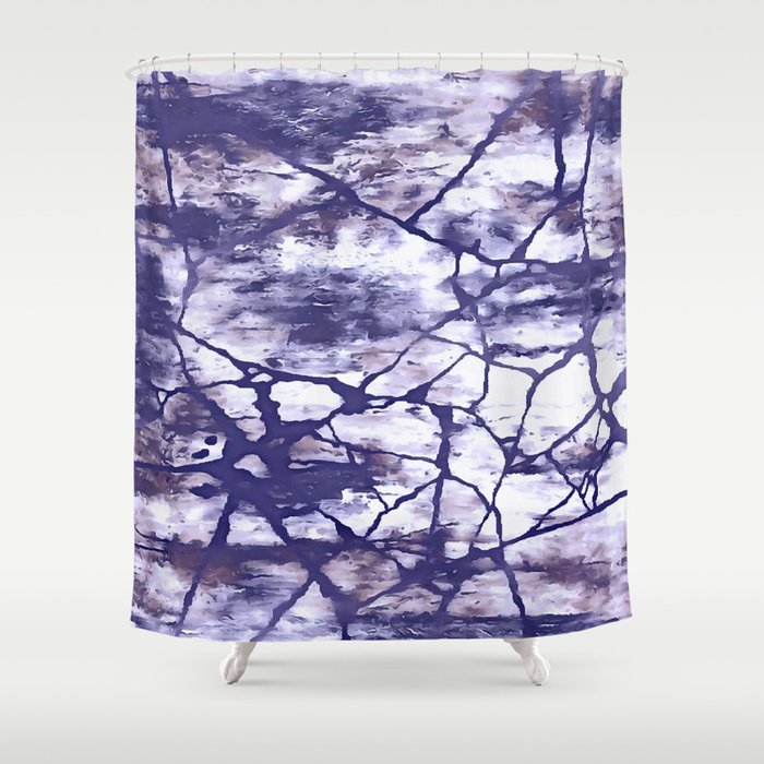 Inkwell Blue Fractures Abstract Expressionism Shower Curtain
