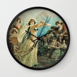 Belly Dancing, Tamara dancing to the Tambourine female alpine landscape painting by Mihaly von Zichy Wall Clock