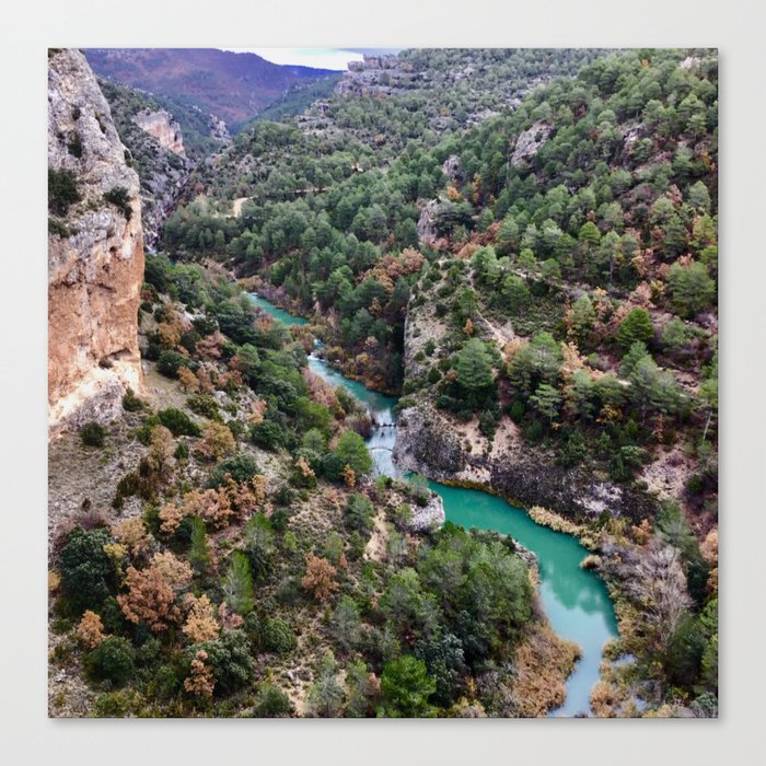 Spain Photography - Beautiful Blue River Flowing Through The Nature  Canvas Print