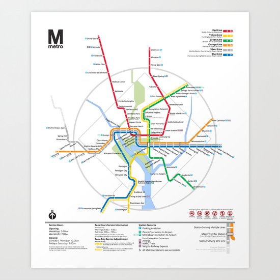 Washington Metro Map Art Print
