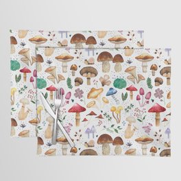 Watercolor forest mushroom illustration and plants Placemat