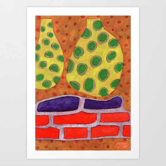 Interieur Design with Intensively Colored Upholstered Bench Art Print