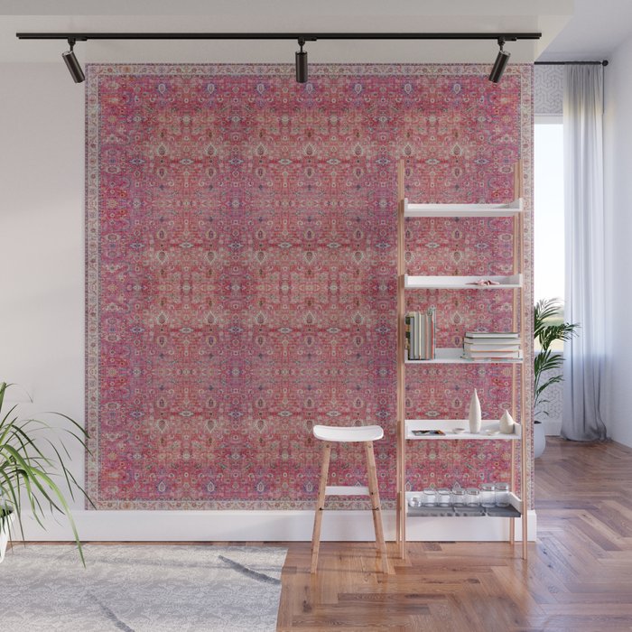 N45 - Pink Vintage Traditional Moroccan Boho & Farmhouse Style Artwork. Wall Mural