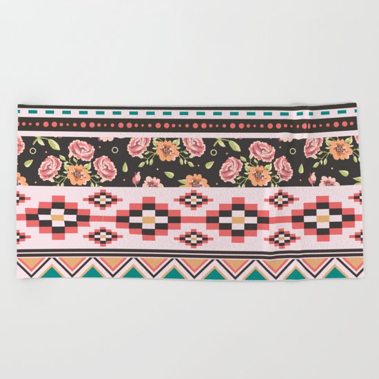 Floral Aztec Tribals Beach Towel