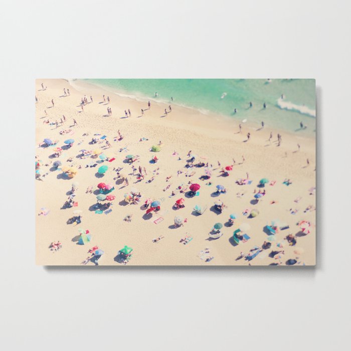 Aerial Beach Photography - Ocean Print - Colorful Beach Umbrellas - Sea photo by Ingrid Beddoes Metal Print