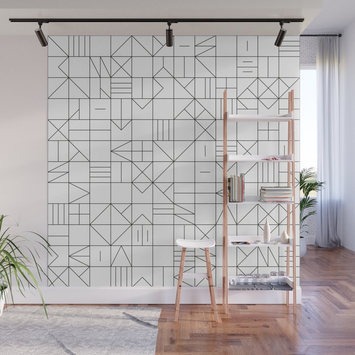 Grid Lines black and white Wall Mural by themagicstudio ...
