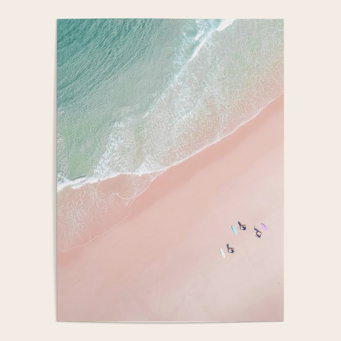 Surf Yoga II - Aerial Pink Beach Print - Ocean - Sea Travel photography ...