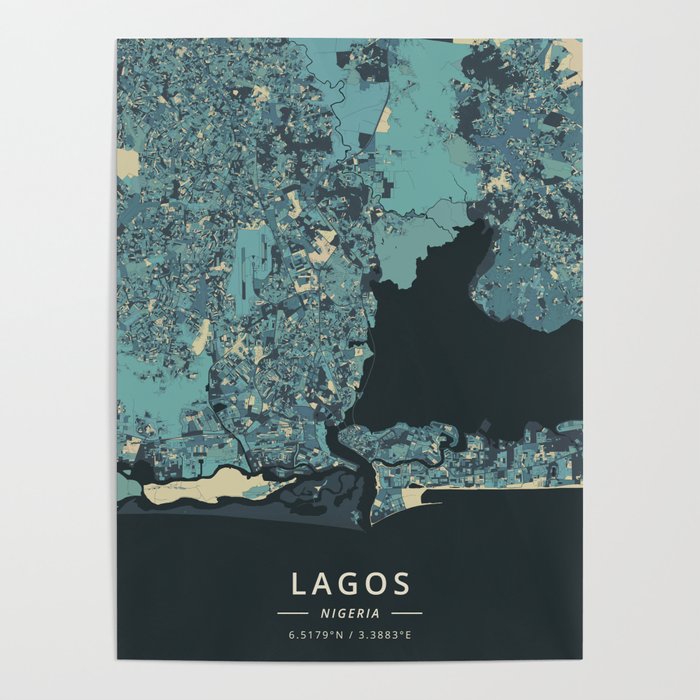 Lagos, Nigeria - Cream Blue Poster