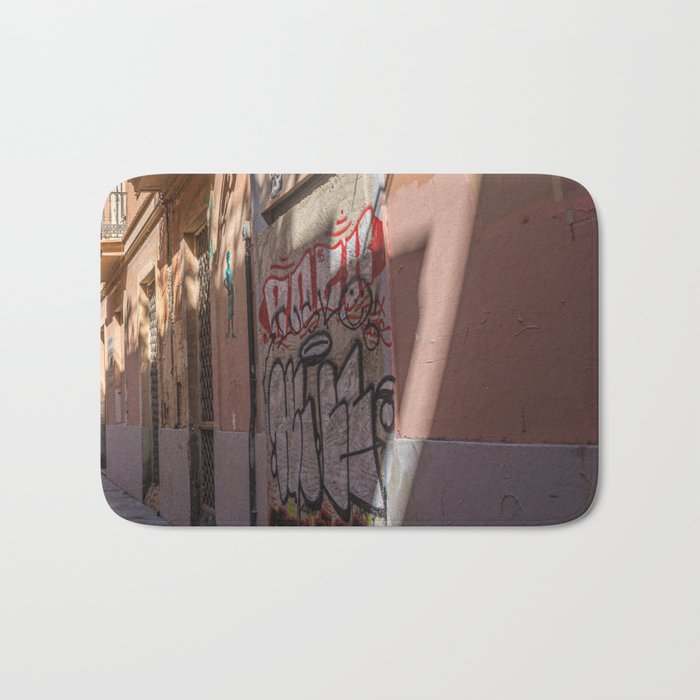 Spain Photography - Street Graffiti In A Narrow Dark Street Bath Mat