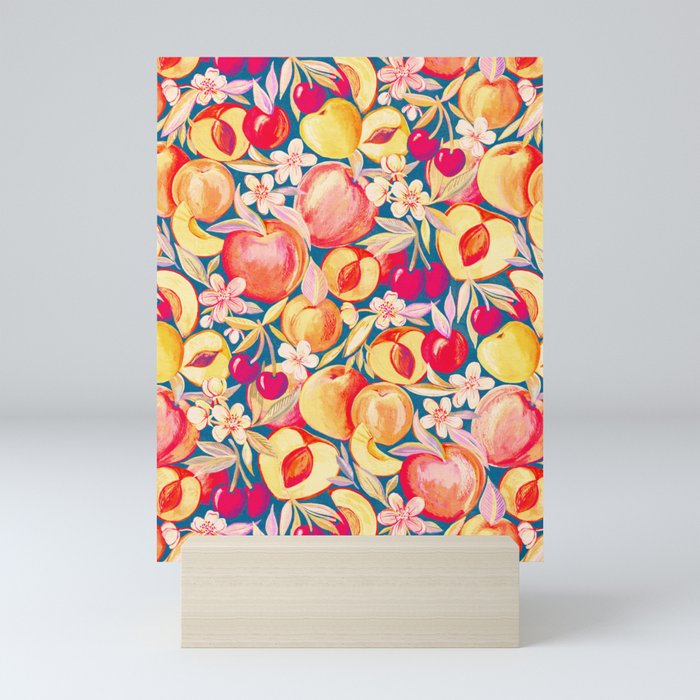 Retro Summer Cherries, Peaches and Apricots Mini Art Print
