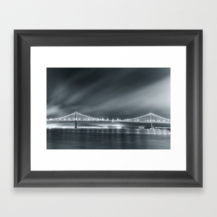 Smoking Bay Bridge bw Framed Art Print