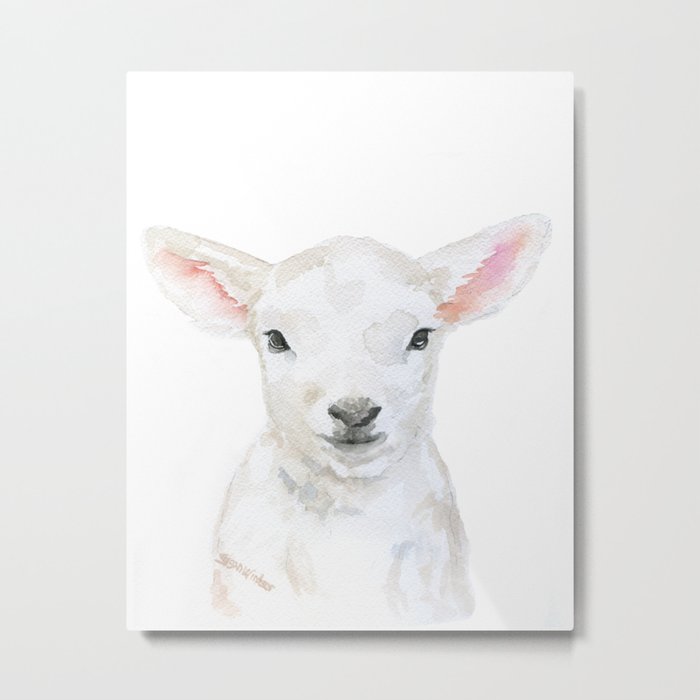 Lamb Face Watercolor Metal Print