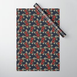 Navy - Poinsettia Pattern Wrapping Paper