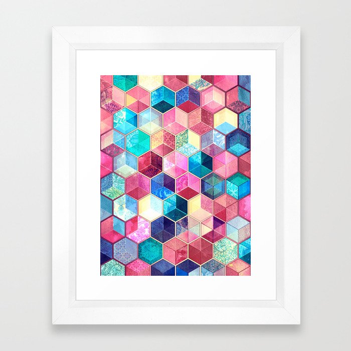 Topaz & Ruby Crystal Honeycomb Cubes Framed Art Print