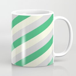 [ Thumbnail: Beige, Light Grey & Sea Green Colored Lined Pattern Coffee Mug ]