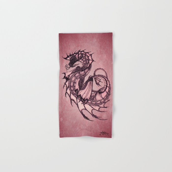 "Tsunami" by Amber Marine ~ Sea Dragon (Ruby Version) ~ Graphite Illustration, (Copyright 2005) Hand & Bath Towel