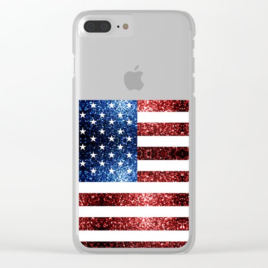 USA flag red blue sparkles glitters Clear iPhone Case