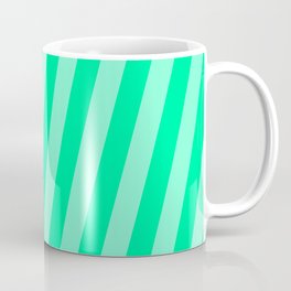 [ Thumbnail: Aquamarine and Green Colored Stripes/Lines Pattern Coffee Mug ]