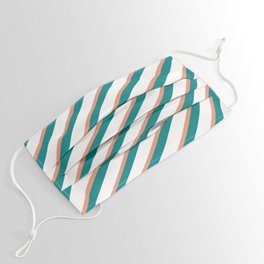 [ Thumbnail: Dark Salmon, Teal & White Colored Lines Pattern Face Mask ]