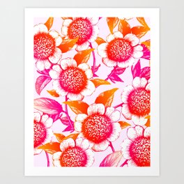 Orange and Pink Bold Flowers Art Print