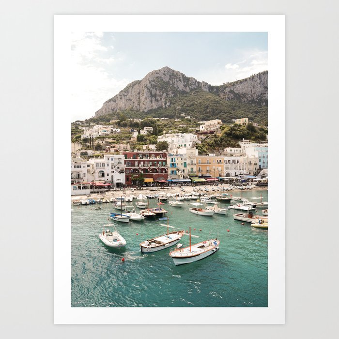 Capri Island View Italy Photo | Boats In The Harbor Landscape Art Print | Europe Nature Travel Photography Art Print