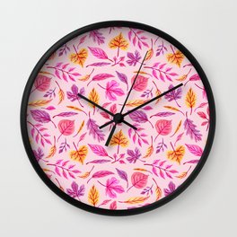 Fall Leaves on Pink Wall Clock