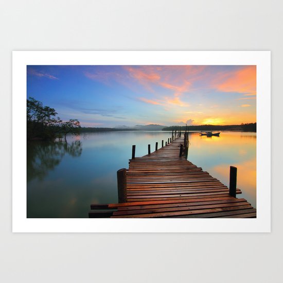 Pier on the Water at Sunset Art Print