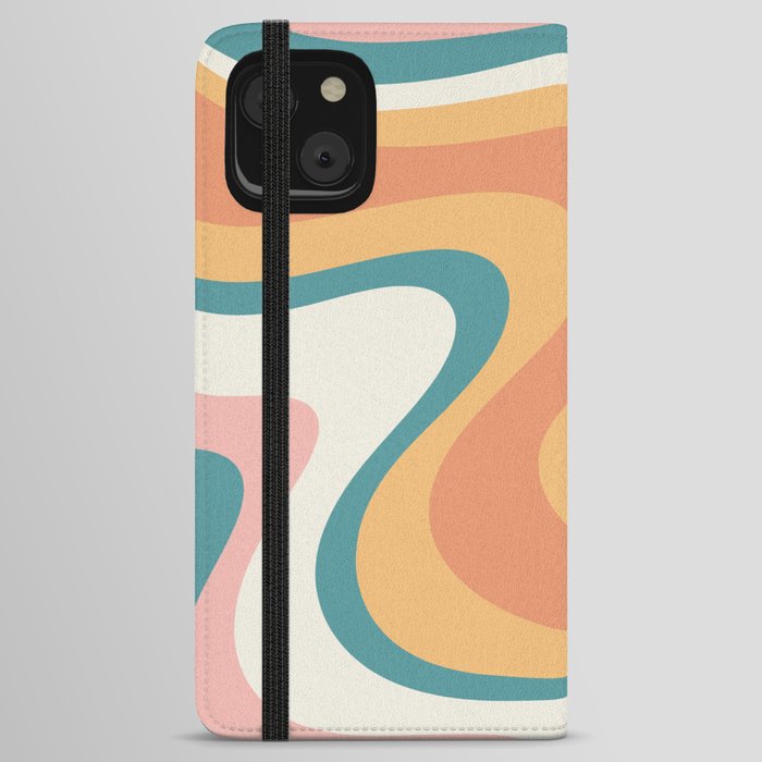 Retro Dream Colourful Abstract Swirl Pattern Teal Pink Orange iPhone Wallet Case