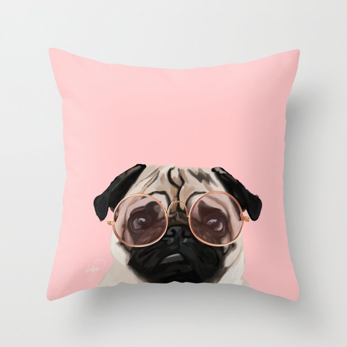 Intellectual Pug Throw Pillow