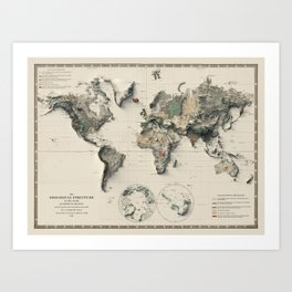 1892 World Relief Map 3D digitally-rendered Art Print