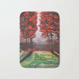 Red Tree Forest <3 Bath Mat | Redtrees, Mystical, Nature, Green, Acrylic, Painting, Red, Yellow, Colorfulnature, Colorfulforest 