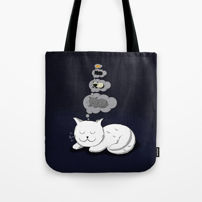A cat dreaming of a cat that dreams of dreaming of a cat that dreams of dreaming of a cat. Tote Bag