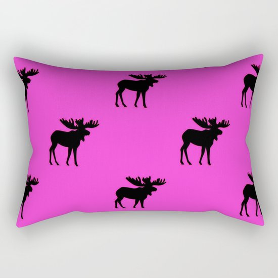 Bull Moose Silhouette - Black on Pink Rectangular Pillow